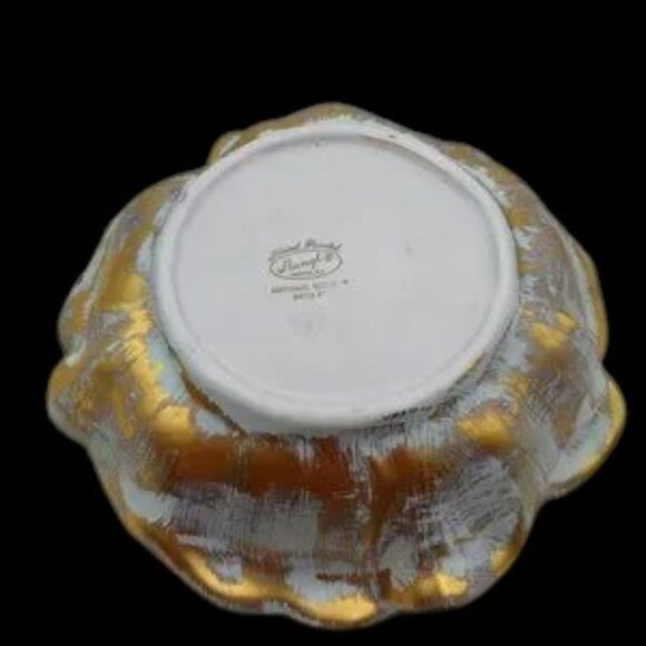Vintage MCM Stangl Hand Painted Antique Gold Art Pottery Floral Bowl - Picture 5 of 10